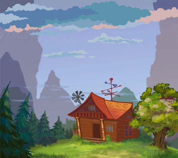The magic peasant's log hut-laboratory in a nice nature place. — Stock Photo, Image