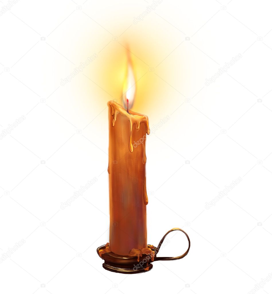 The illustration with burning candle on a white background.