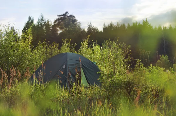 stock image Tent on a green meadow. Summer