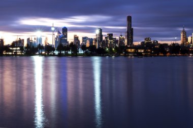 Melbourne at night with lights clipart