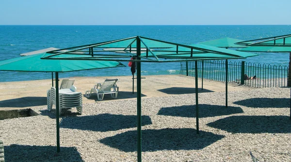 stock image Crimea, Koktebel, Beach umbrellas
