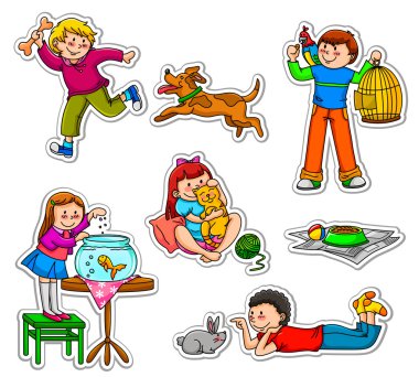 Kids and pets clipart