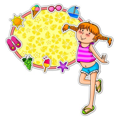 Summer girl amd icons clipart