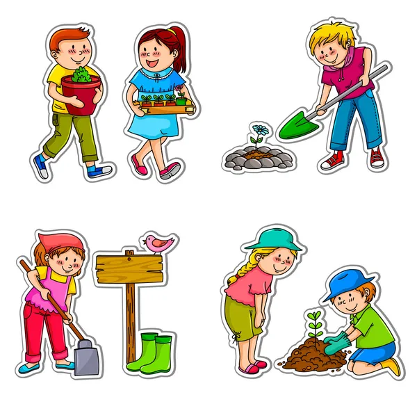Gardening kids — Stock Vector