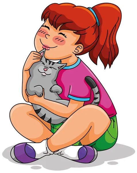 Dívka a její kočka — Stockový vektor
