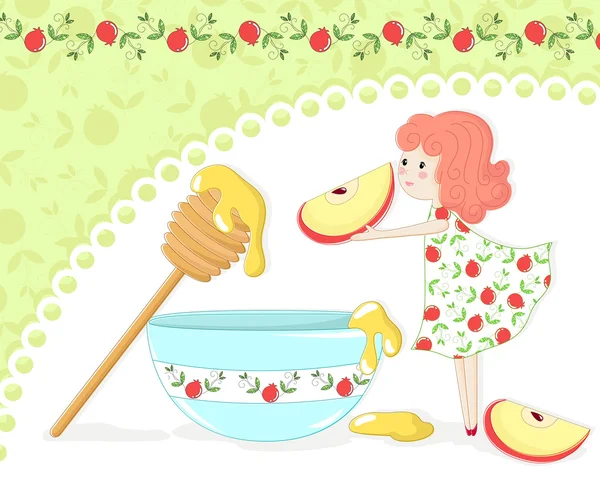苹果和蜂蜜 — 图库矢量图片