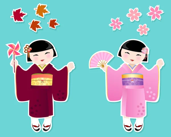 Милые японские девушки — стоковый вектор