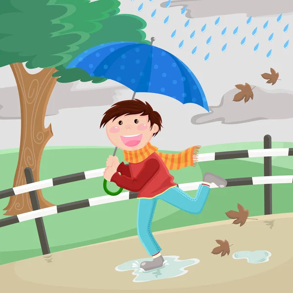 Boy in the rain — Stock Vector