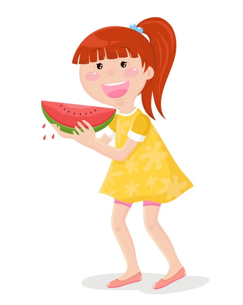 吃西瓜的女孩 — 图库矢量图片