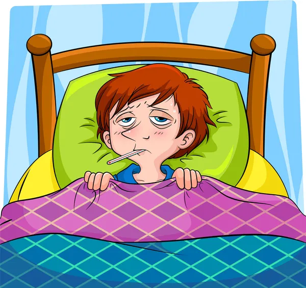 Ziek in bed — Stockvector