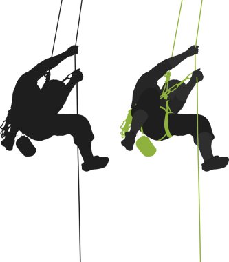 Rock climber hanging silhouette. clipart