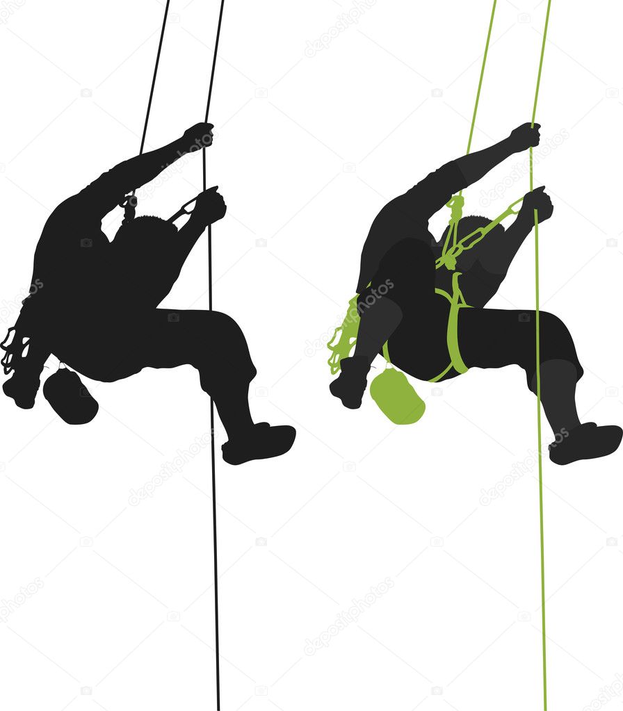 Rock climber hanging silhouette.