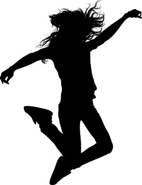 Jumping teen girl isolated silhouette clipart