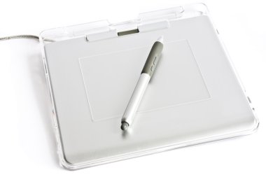 Graphic tablet with pen on white background clipart