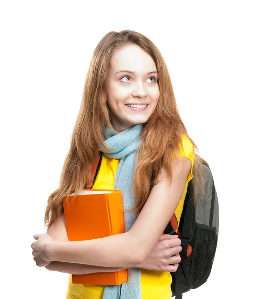 Student girl with book and backpack. — Stock Photo, Image