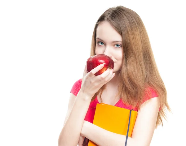 Φοιτητής κορίτσι διατροφικές apple. — Φωτογραφία Αρχείου