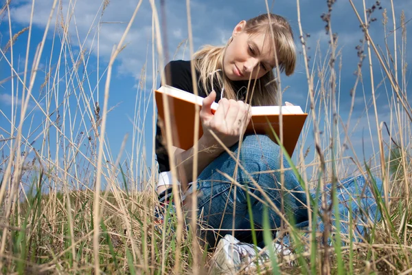 Девушка, читающая книгу — стоковое фото