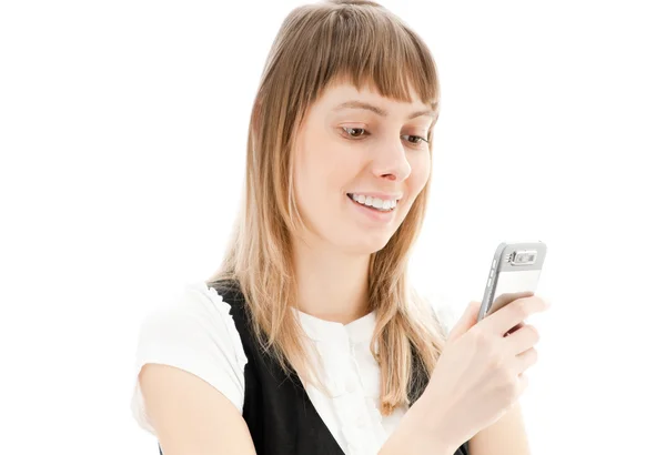 Młoda dziewczyna z telefonem komórkowym — Zdjęcie stockowe