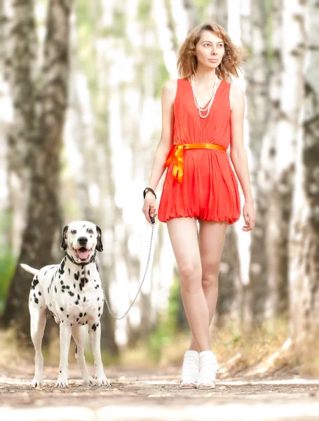 Sexy young woman with dog. — Stock Photo, Image