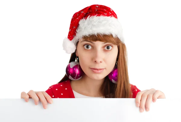 Noel Baba kız holding boş Pano — Stok fotoğraf