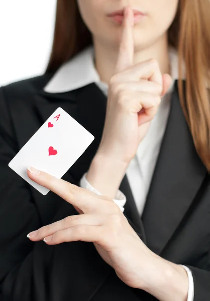Ace of hearts on woman hand — Stock Photo, Image