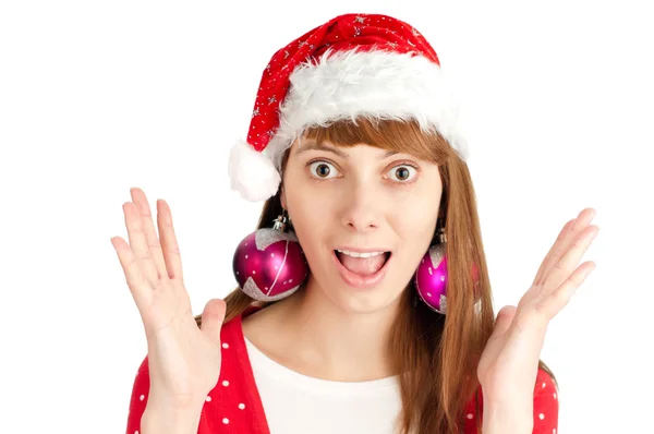 Surprised woman in santa hat — Stock Photo, Image