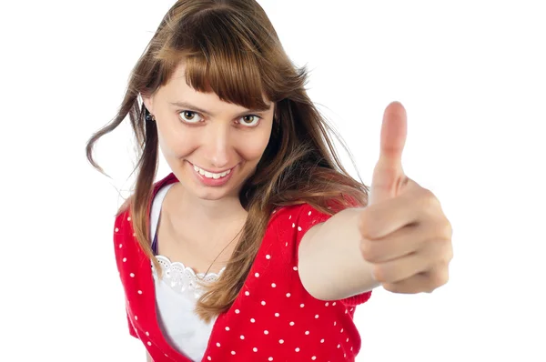 ジェスチャー親指を作る美しい女性 — ストック写真