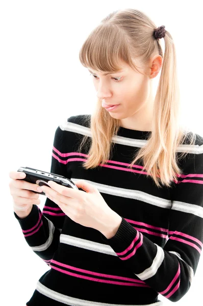 Jong meisje afspelen van video game — Stockfoto