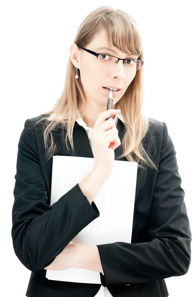 Mulher de negócios com caneta e papel — Fotografia de Stock
