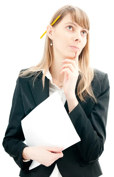Business woman with pencil and paper — Stock Photo, Image