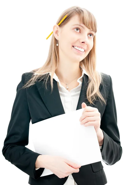 Business woman with pencil and paper — Stock Photo, Image