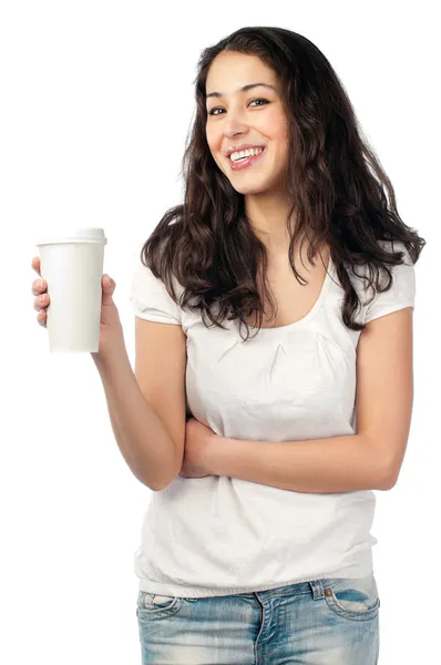 Mujer joven con taza de café — Foto de Stock