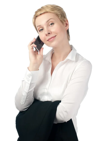 Joven mujer de negocios con teléfono — Foto de Stock