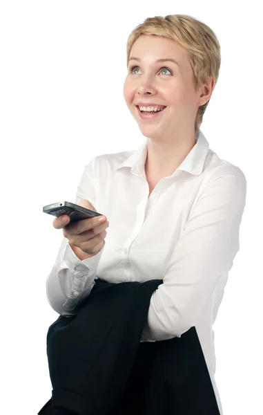 Молодая деловая женщина с телефоном — стоковое фото
