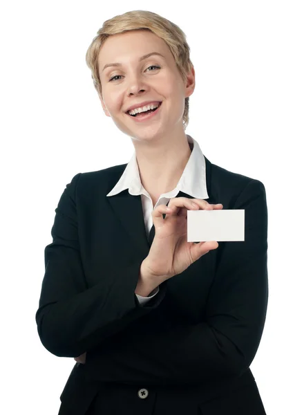 Frau mit Visitenkarte — Stockfoto