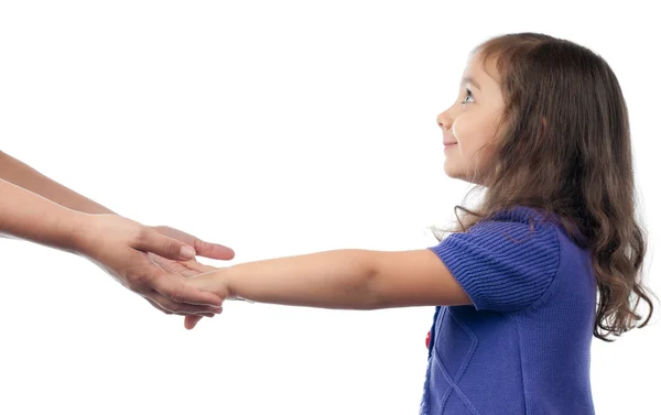 Little girl smiling and holding hands with her mother — Stock Photo, Image