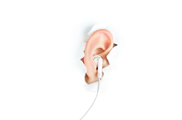 Mujer oreja con auriculares — Foto de Stock