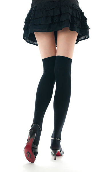Woman in skirt and stockings