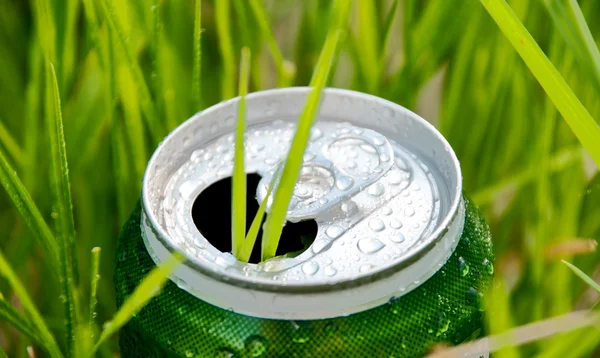 stock image Aluminum can in grass