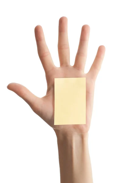 Ženská ruka s prázdná Poznámka — Stock fotografie