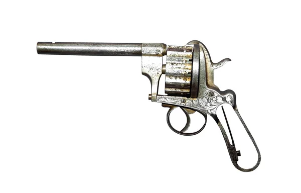 Vecchio revolver su bianco — Foto Stock