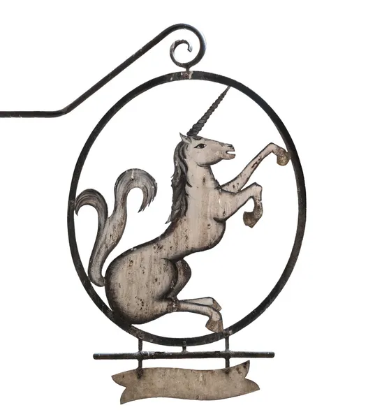 Unicorn ile eski işareti — Stok fotoğraf