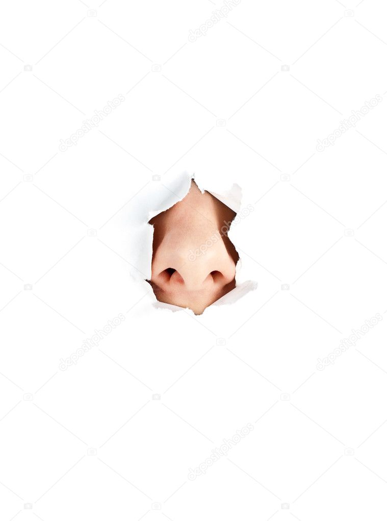 Woman nose on white