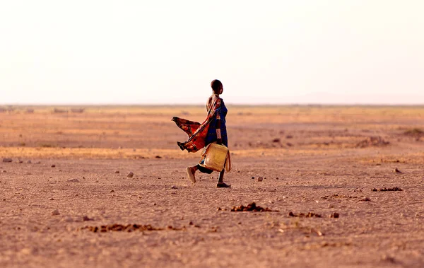 Das wasser der stammesfrau kenya, afrika lizenzfreie Stockbilder