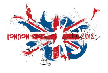Londra bayrak ve adam'ın Olimpiyat simgesiyle