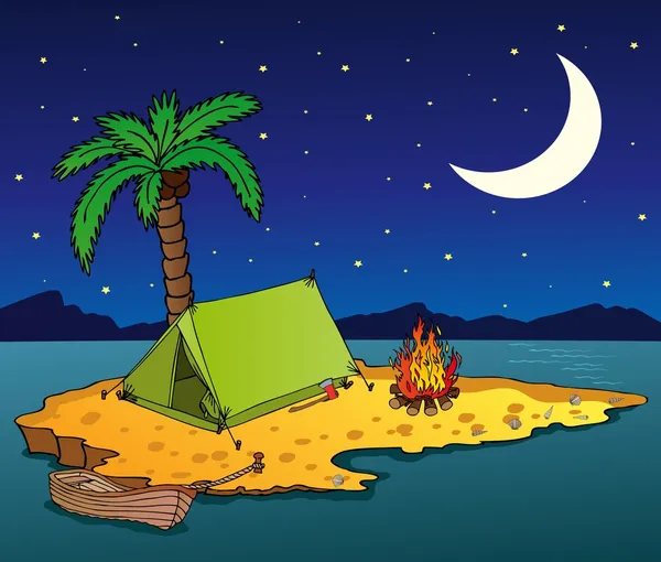 Ночной остров на море — стоковый вектор