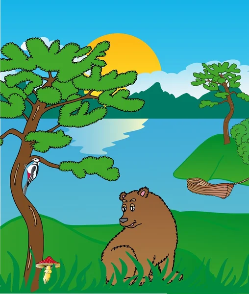 Medvěd na jezeře — Stockový vektor