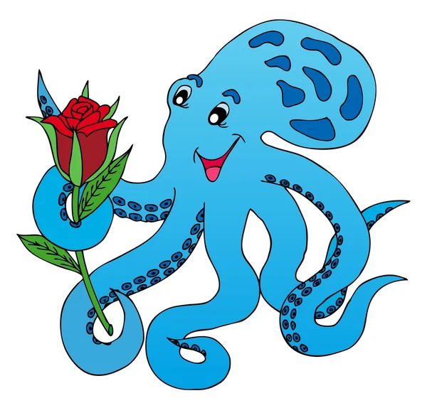 Blue octopus with rose — Stock Vector