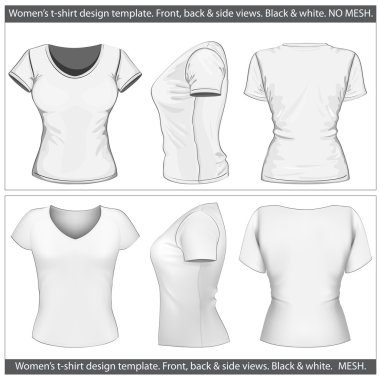 Women's t-shirt design template (front, back and side view). clipart