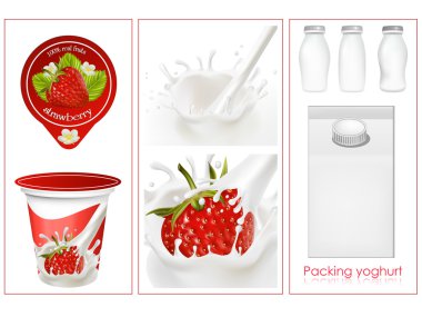 Milky splash. Ripe strawberry. clipart